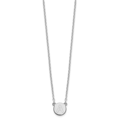 Sterling Silver Rhodium-Plated Tiny Circle Block Initial Necklace