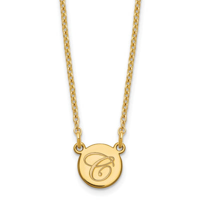 14K White Gold Small Circle with Script Initial Necklace