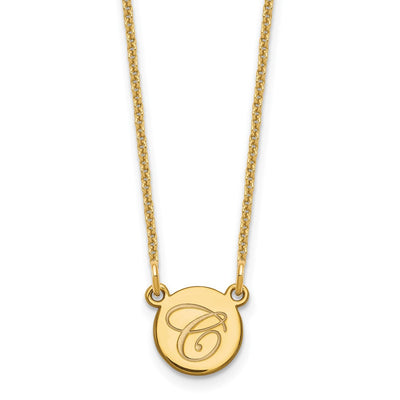 14K Yellow Gold Small Circle with Script Initial Necklace