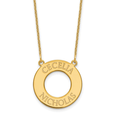 14K Yellow Gold Circle with 2 Name Necklace