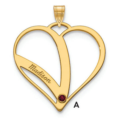 10K Yellow Gold One Name w/Birthstone w/14K Bezel Cut Out Heart Pendant