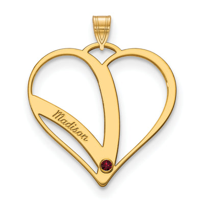 10K Yellow Gold One Name w/Birthstone w/14K Bezel Cut Out Heart Pendant