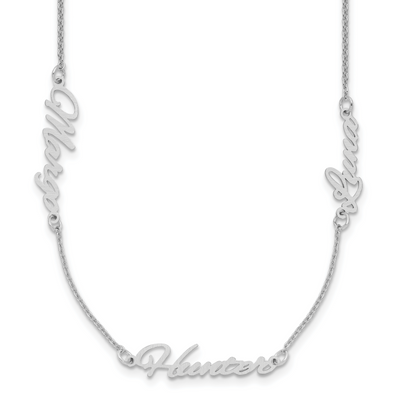 Sterling Silver/Rhodium-plated Brushed 3 Name Necklace