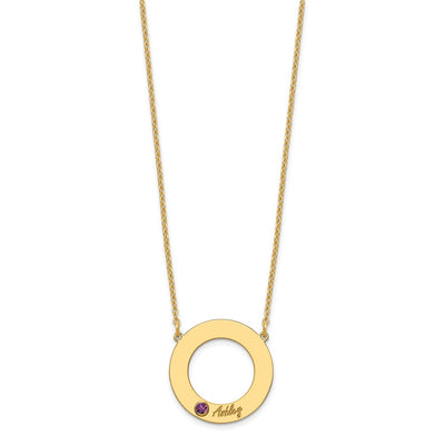 10K Yellow Gold 1 Name and Birthstone w/ 14K Bezel Cut Out Circle Necklace
