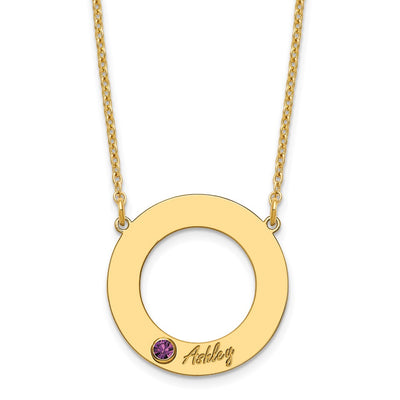 10K Yellow Gold 1 Name and Birthstone w/ 14K Bezel Cut Out Circle Necklace