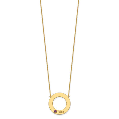 14K Yellow Gold 1 Name and Birthstone w/ 14K Bezel Cut Out Circle Necklace