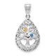 10K White Gold 2 Birthstone Tree of Life Tear Drop Pendant