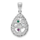 14K White Gold 3 Birthstone Tree of Life Tear Drop Pendant