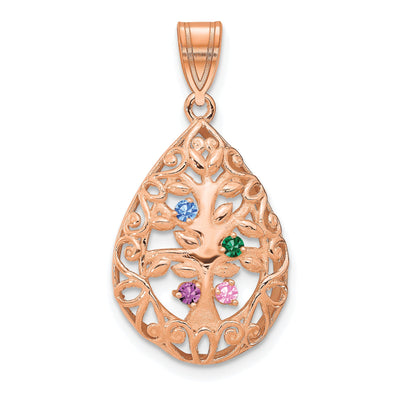 10K Rose Gold 4 Birthstone Tree of Life Tear Drop Pendant