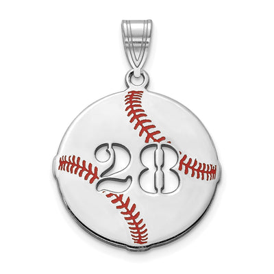 10K White Gold Epoxy Baseball with Cut-out Number Pendant