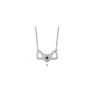14K White Gold 3 Hearts 1 Birthstone w/ 18K Rhodium Plated Bezel Necklace