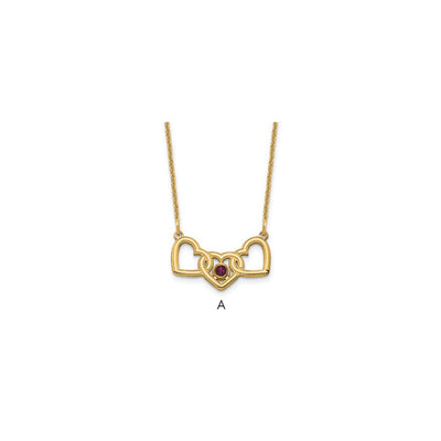 14K Yellow Gold 3 Hearts 1 Birthstone w/ 14K Bezel Necklace