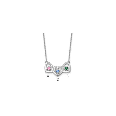 14K White Gold 3 Hearts 3 Birthstones w/ 18K Rhodium Plated Bezels Necklace