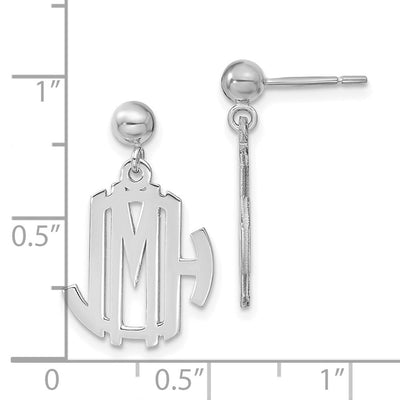 Sterling Silver/Rhodium-plated Monogram Dangle Earrings, 23 x 11mm