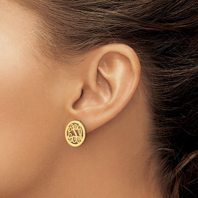 sterling Silver/Gold-plated Round Monogram Post Earrings