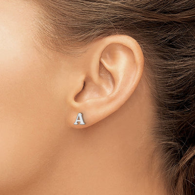 Sterling Silver Rhodium-plated Initial Post Earrings