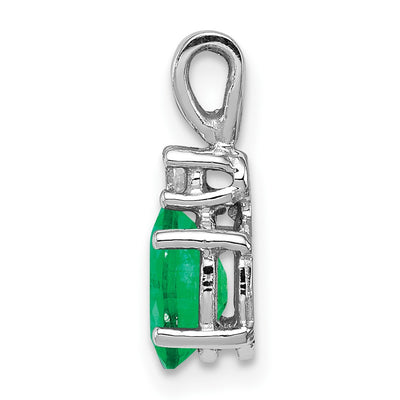 14K White Gold Oval Emerald and AA Diamond Pendant, 14 x 6mm
