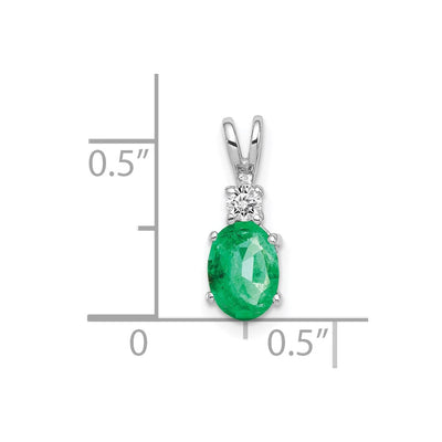 14K White Gold Oval Emerald and AA Diamond Pendant, 14 x 6mm