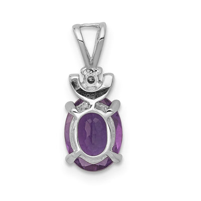 14K White Gold Oval Amethyst VS Diamond Pendant