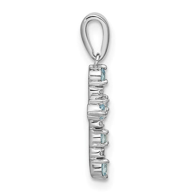 14K White Gold Blue Topaz and Diamond Cross Pendant