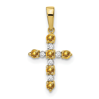 14K Citrine and Diamond Cross Pendant
