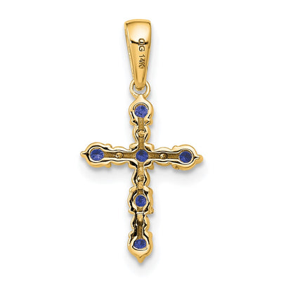 14K Lab Created Sapphire and Diamond Cross Pendant