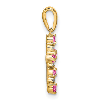 14K Pink Tourmaline and Diamond Cross Pendant