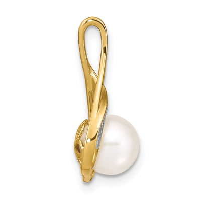 14K White Round FW Cultured Pearl and Diamond Pendant