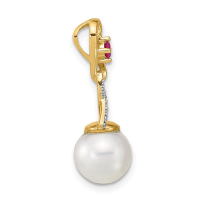 14K Diamond Round FWC Pearl Lab Cr. Ruby Chain Slide