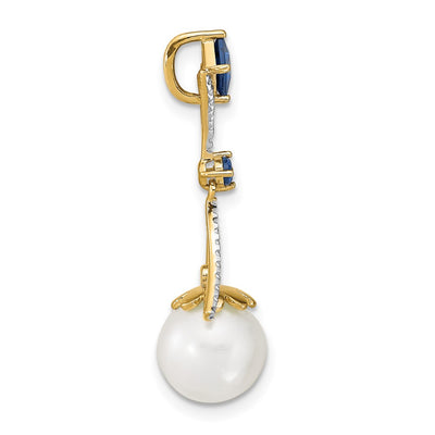 14K Diamond Round FWC Pearl/Created Sapphire Chain Slide