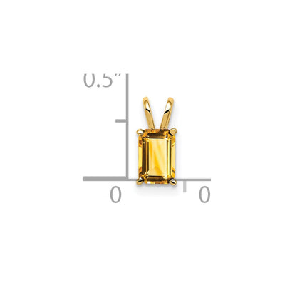 14K Emerald Cut Citrine pendant, 10 x 4mm