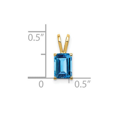 14K Emerald Cut Blue Topaz pendant, 13 x 5mm