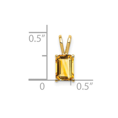 14K Emerald Cut Citrine pendant, 13 x 5mm