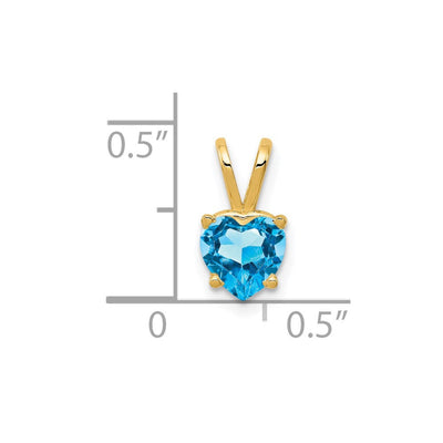 14K Heart Blue Topaz pendant, 12 x 6mm