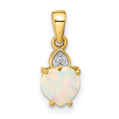 14K Diamond and Genuine Opal Polished Heart Pendant
