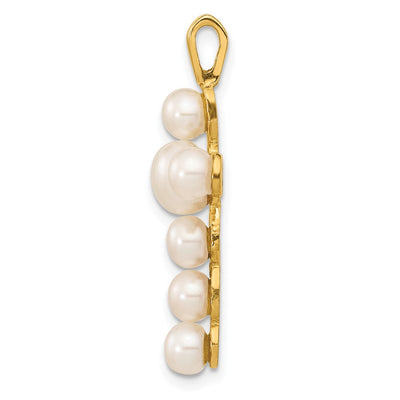 14K White Button Freshwater Cultured Pearl Cross Pendant