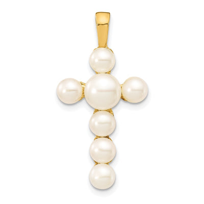 14K White Button Freshwater Cultured Pearl Cross Pendant