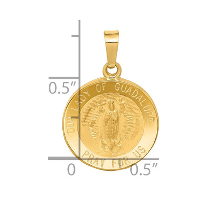 14K Polished and Satin Our Lady Guadalupe Medal Hollow Pendant, 23 x 15mm