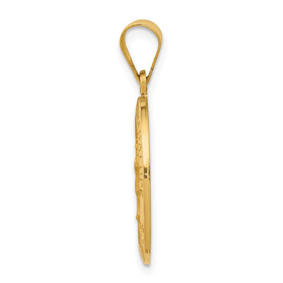 14K Polished and Satin Our Lady Guadalupe Medal Hollow Pendant, 28 x 13mm