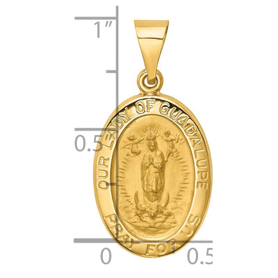 14K Polished and Satin Our Lady Guadalupe Medal Hollow Pendant, 28 x 13mm