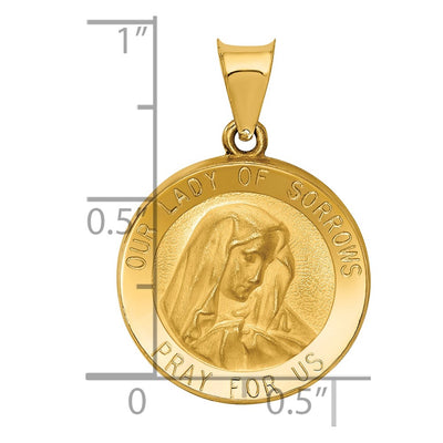 14K Polished and Satin Our Lady of Sorrows Medal Hollow Pendant, 26.5 x 19mm