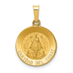 14k Polished and Satin Caridad del Cobre Medal Hollow Pendant (Style XR1259)