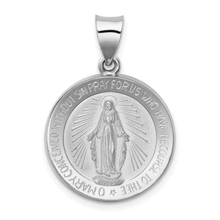 14k White Gold Polished /Satin Miraculous Medal Hollow Pendant (Style XR1271)