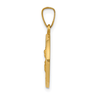 14K Polished and Satin St. Barbara Medal Hollow Pendant, 22 x 14.75mm