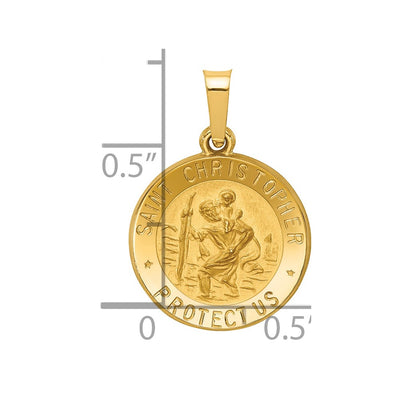 14K Polished and Satin St. Christopher Medal Hollow Pendant, 21.2 x 15mm