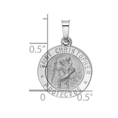 14K White Gold Polished/Satin St Christopher Medal Hollow Pendant, 21.2 x 15mm