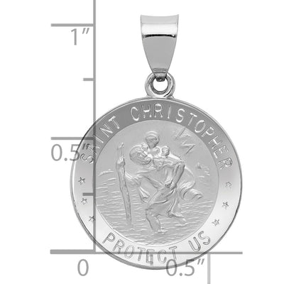 14K White Gold Polished/Satin St Christopher Medal Hollow Pendant, 29 x 19.75mm