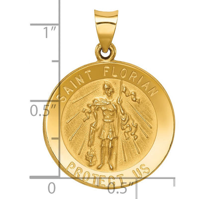 14K Polished and Satin St Florian Medal Hollow Pendant, 30.5 x 22.25mm