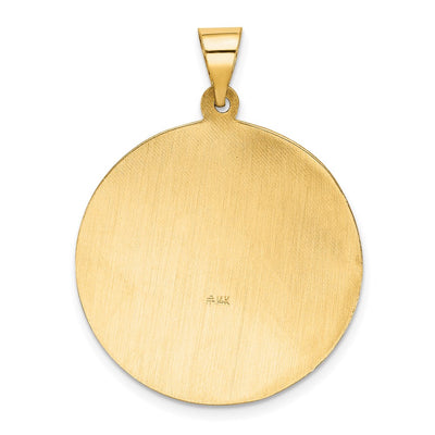 14K Polished and Satin St Florian Medal Hollow Pendant, 33 x 25mm