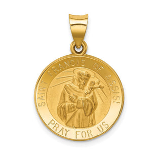 14k Polished and Satin St Francis of Assisi Medal Hollow Pendant (Style XR1326)